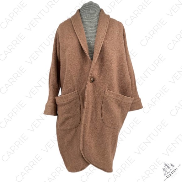 Esby Cora Duster Camel Tan Neutral Boiled Wool Oversized Jacket Cocoon Coat XS/S - Picture 1 of 8
